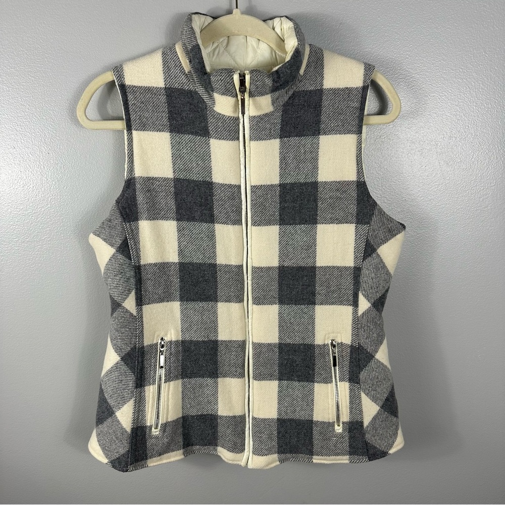 Pendleton Reversible Wool Plaid/Quilted Vest/Jacket Cream/Grey Size Medium